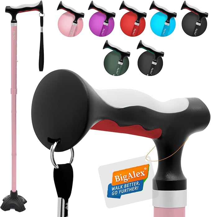 BigAlex Lightweight Collapsible Walking Cane with Soft Comfortable TPR Handle for Seniors and Elderly Adults, Larger Handle for Comfort, Adjustable Support Stick, Portable Travel Aid for Men & Women