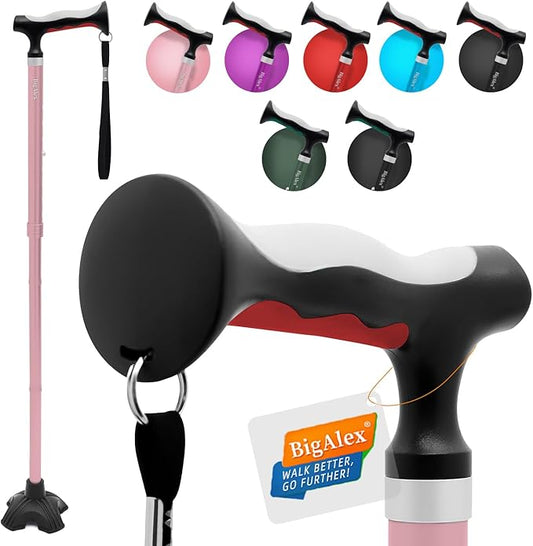 BigAlex Lightweight Collapsible Walking Cane with Soft Comfortable TPR Handle for Seniors and Elderly Adults, Larger Handle for Comfort, Adjustable Support Stick, Portable Travel Aid for Men & Women
