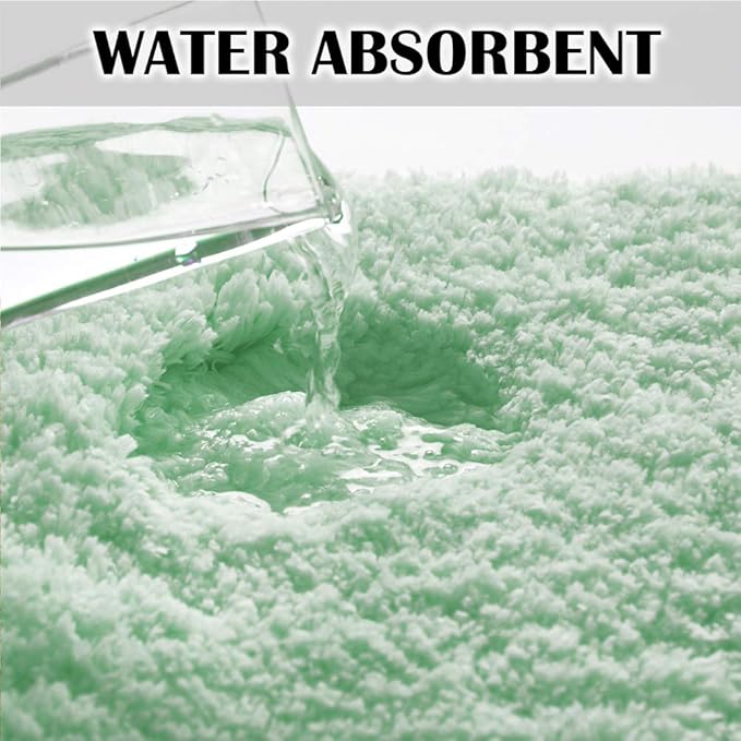 Suchtale Non Slip Bath Mat (16 x 24, Pale Green) - Soft Microfiber Shaggy Mat, Water Absorbent, Machine Washable, Thick Plush for Shower