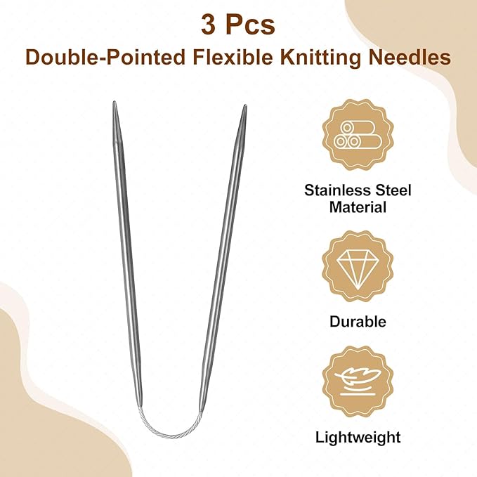 uxcell 3Pcs Size US 6 (4mm) Double-Pointed Flexible Knitting Needles 9 Inch(23cm) Stainless Steel Needle for Handmade Projects DIY Knitting