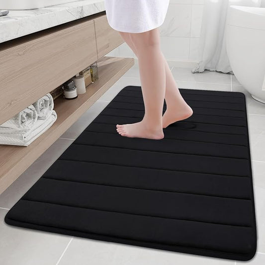 Buganda Memory Foam Bath Mat, 47" x 32", Ultra Soft and Non-Slip Bathroom Rugs, Water Absorbent and Machine Washable Bath Rug Runner for Bathroom, Shower, and Tub, Black