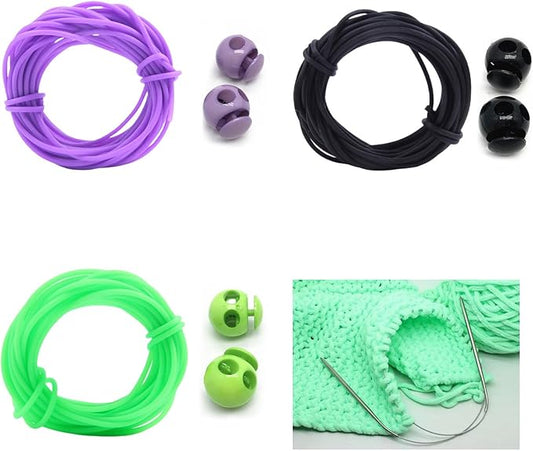 6 Pcs Stitch Stopper Set, Knitting Stitches Holder, Double Hole Needle Point Protectors with Stitch Savers Knitting Cords, Barber Cord Stitch Markers, Knitting Needle Stoppers for Knitting Craft