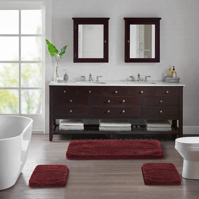 Suchtale Large Bathroom Rug Extra Soft and Absorbent Shaggy Bathroom Mat (24 x 40, Red) Machine Washable Microfiber Bath Mat for Bathroom, Non Slip Bath Mat, Luxury Bathroom Floor Mats Rubber Back