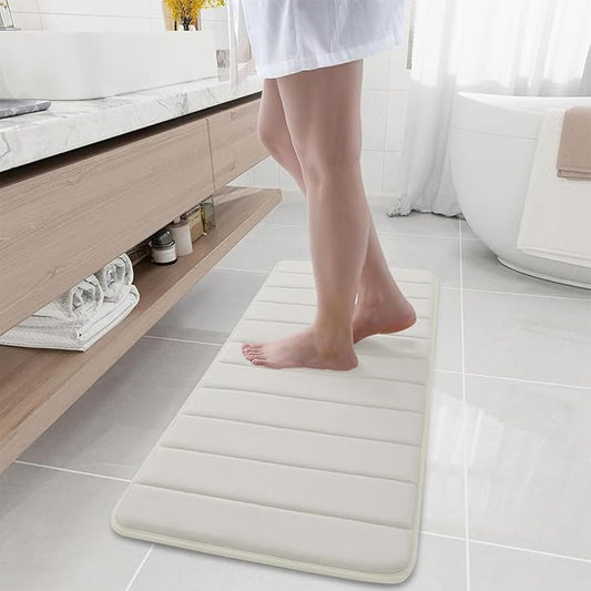 Buganda Memory Foam Bath Mat, 44" x 17", Ultra Soft and Non-Slip Bathroom Rugs, Water Absorbent and Machine Washable Bath Rug for Bathroom, Shower, and Tub, Cream