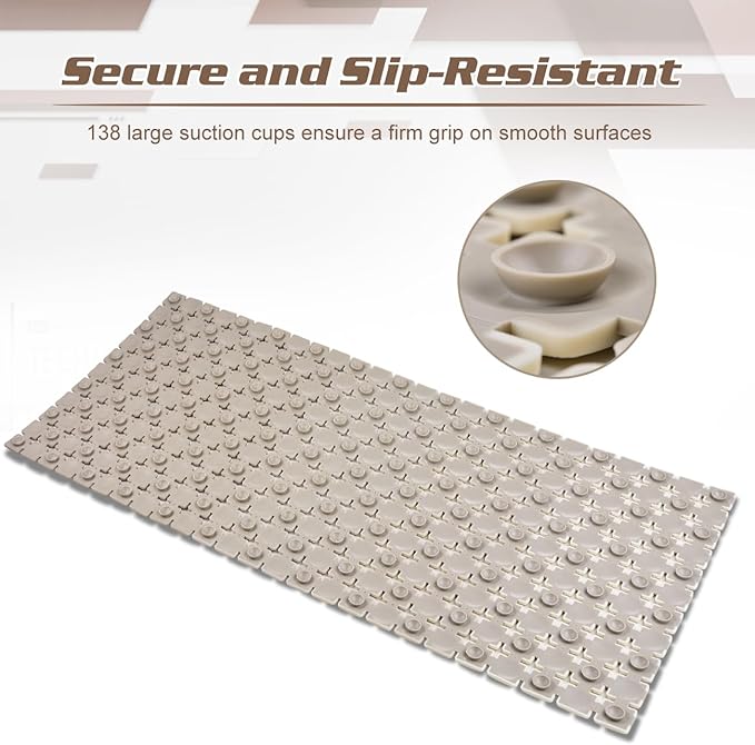 Extra Long Shower Stall Mat Non Slip Bathtub Bath Mats with Suction Cups and Drain Holes- 34 X 15.4 Inch (Gradient Beige)