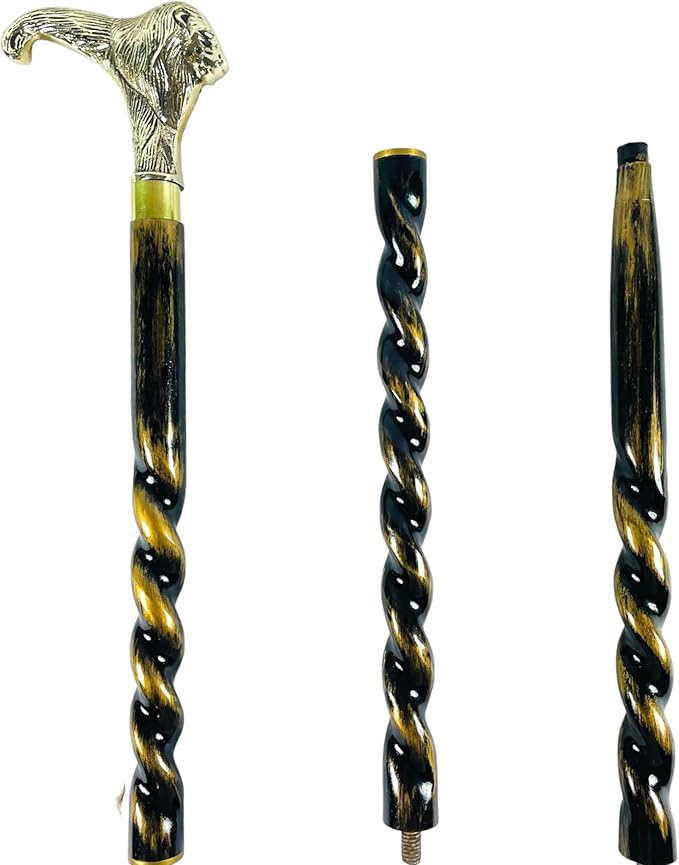 All Black Snake Handle Spiral Wooden Walking Cane