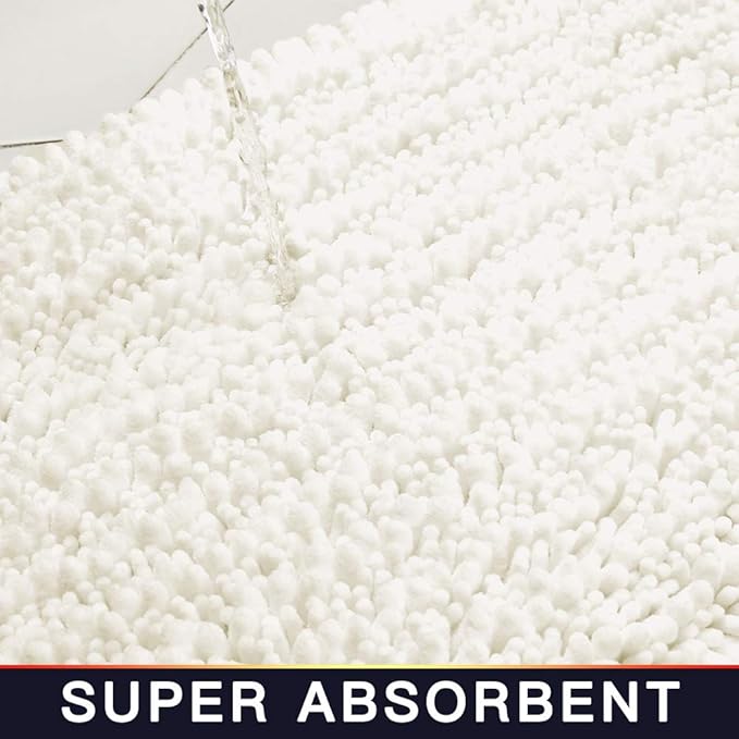 Walensee Bathroom Rug Non Slip Bath Mat (32x20 Inch Ivory) Water Absorbent Super Soft Shaggy Machine Washable Dry Extra Thick Perfect Absorbant Best Large Plush Carpet for Shower Floor