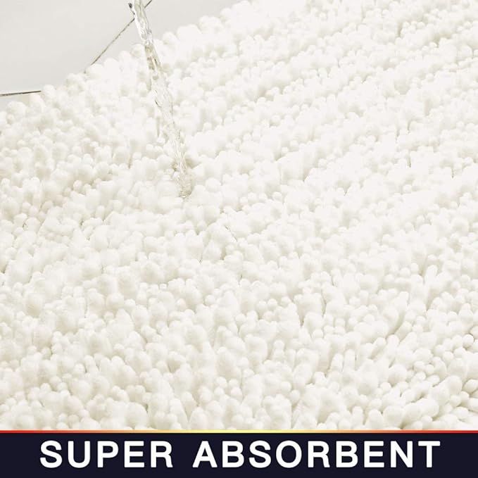 Walensee Large Bathroom Rug Non Slip Bath Mat (24x60 Inch Ivory) Water Absorbent Super Soft Shaggy Chenille Machine Washable Dry Extra Thick Perfect Absorbant Best Plush Carpet for Shower Floor