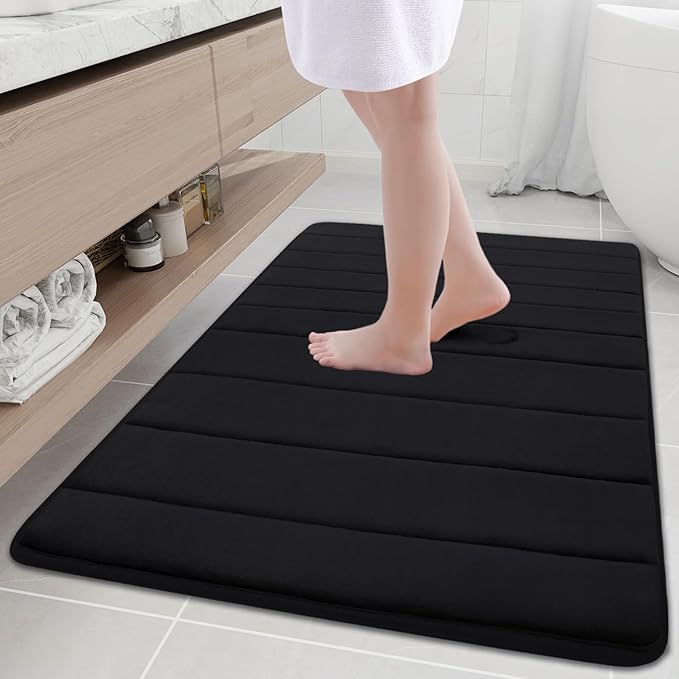Buganda Memory Foam Bath Mat, 40" x 32", Ultra Soft and Non-Slip Bathroom Rugs, Water Absorbent and Machine Washable Bath Rug Runner for Bathroom, Shower, and Tub, Black