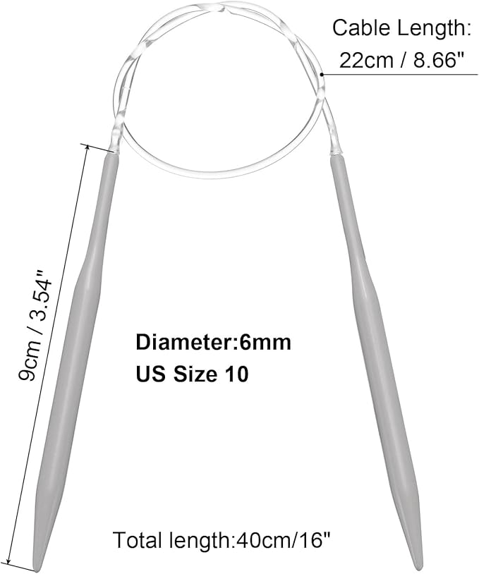 uxcell Aluminum Circular Knitting Needle 16 Inch (40cm) Length Size US 10 (6mm) Round Knitting Needle for Handmade Projects DIY Knitting