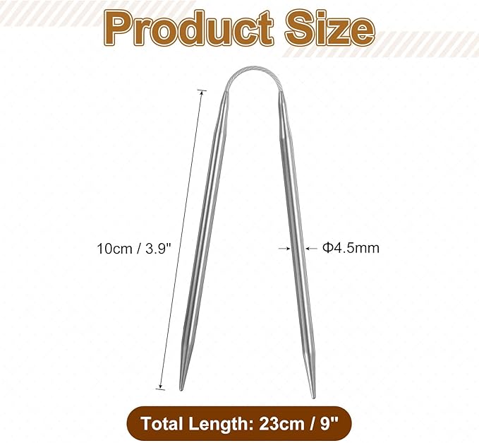 uxcell 3Pcs Size US 7 (4.5mm) Double-Pointed Flexible Knitting Needles 9 Inch(23cm) Stainless Steel Needle for Handmade Projects DIY Knitting