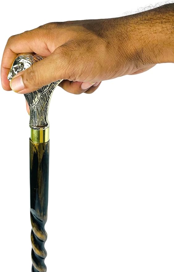 All Black Snake Handle Spiral Wooden Walking Cane