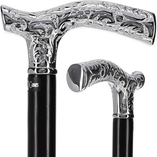 Royal RC Canes Premium Chrome Brass Scroll Fritz Cane with Black Beechwood Shaft, Walking Cane for Men and Women