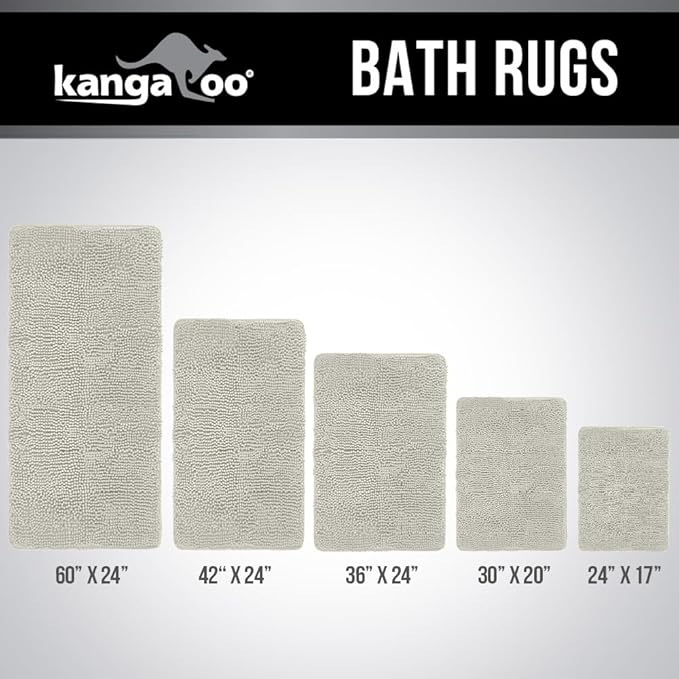 KANGAROO Bathroom Rugs, Chenille Soft Absorbent Bath Rug, Shaggy Shower Mat, Quick Dry Machine Wash Bathmat, Plush Carpet Mats for Tub, Bathtub and Room Home Decor Accessories, 36x24, Cream