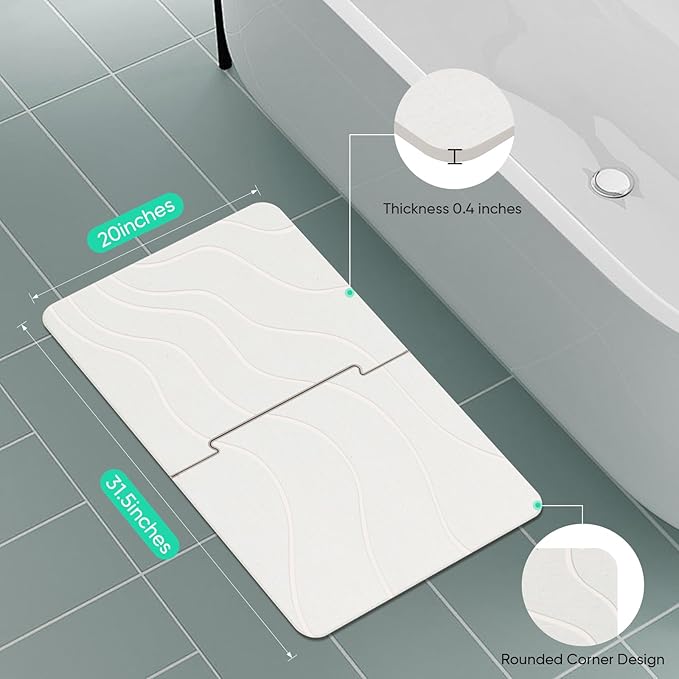 32 * 20 Stone Bath Mat Large Diatomaceous Earth Non-Slip Stone Shower Mat,Diatomite Bath Mat for Bathroom Floor -Natural, Easy to Clean White