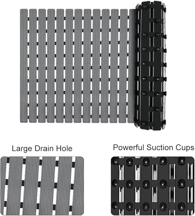 MBOSS Bathtub Mat Non Slip, Shower Mat for Inside Shower, Suction Cups Design and Drain Holes, 37.5 X 15.7 Inch, Bathroom Essentials Safe, Easy to DIY Cut, Soft and Eco-Friendly Materials