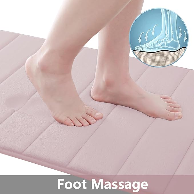 Buganda Memory Foam Bath Mat, 44" x 24", Ultra Soft and Non-Slip Bathroom Rugs, Water Absorbent and Machine Washable Bath Rug Runner for Bathroom, Shower, and Tub, Peach