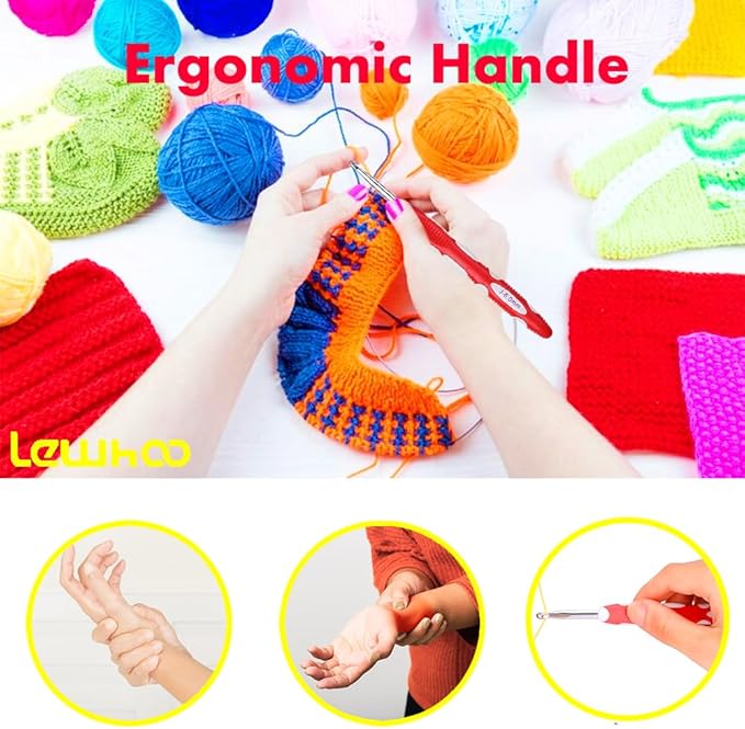Ergonomic Crochet Hooks Set with Case, 12PCS Crochet Hooks for Arthritic Hands, Size from 0.8mm~6.0mm