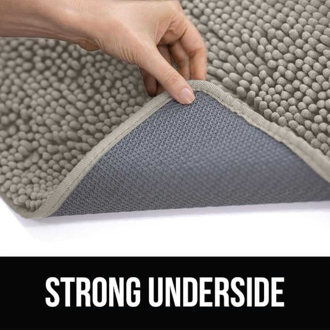 KANGAROO Bathroom Rugs, Chenille Soft Absorbent Bath Rug, Shaggy Shower Mat, Quick Dry Machine Wash Bathmat, Plush Carpet Mats for Tub, Bathtub and Room Home Decor Accessories, 42x24, Beige