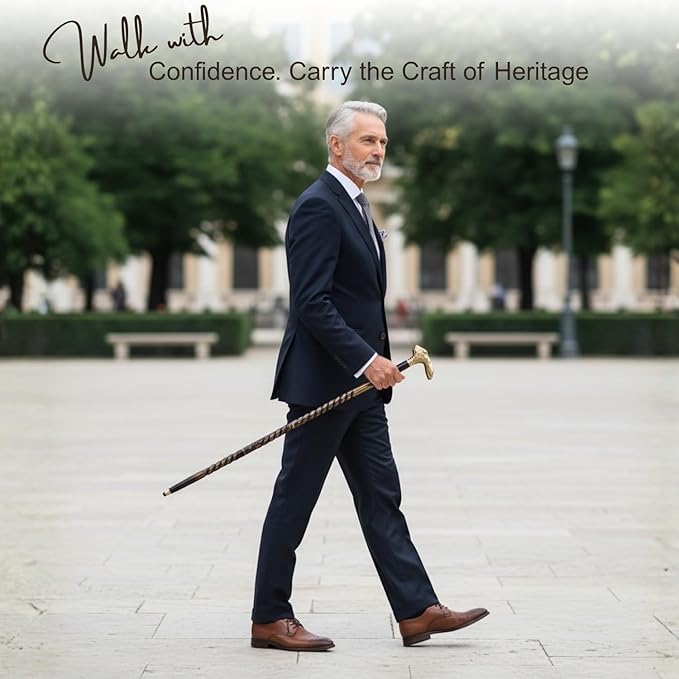 All Black Snake Handle Spiral Wooden Walking Cane