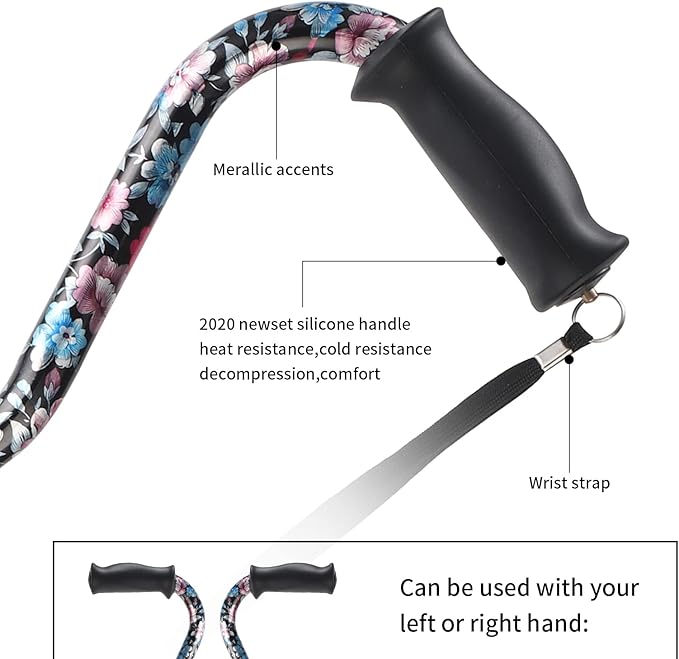 Elegant Walking Cane for Women, Foldable & Adjustable Cane for Seniors with Self-Standing Tip | Lightweight Mobility Aid for Stability & Balance Support