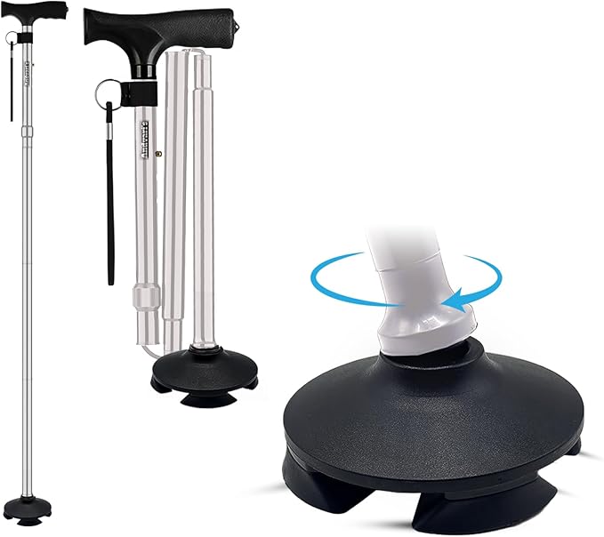 Walking Cane for Men & Women – Foldable, Adjustable, Self-Standing Cane with 360° Pivot Base, Comfortable Grip, Heavy Duty Canes for Women, Collapsible Walking Stick with Travel Bag for Seniors Adults