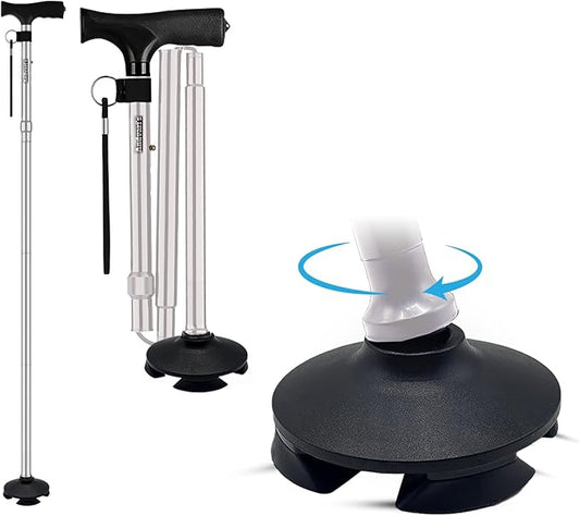 Walking Cane for Men & Women – Foldable, Adjustable, Self-Standing Cane with 360° Pivot Base, Comfortable Grip, Heavy Duty Canes for Women, Collapsible Walking Stick with Travel Bag for Seniors Adults