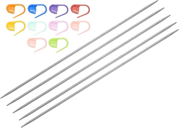 uxcell 5Pcs Knitting Needle Size US 1 (2.25mm) 6 Inches (15cm) Length Stainless Steel Double Pointed Sweater Stitching Needles with 10 Colorful Stitch Markers for Handmade Projects DIY