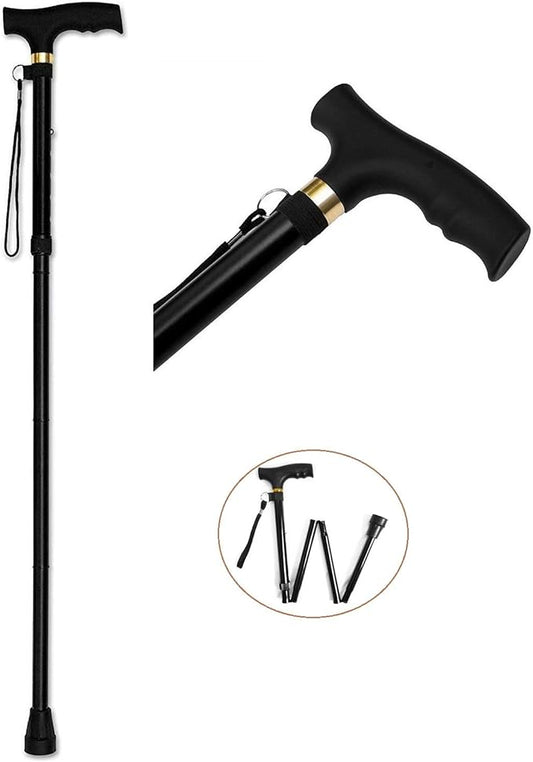 Folding Lightweight Walking Stick - Adjustable Aluminum Metal Collapsible Travel Cane with Non-Slip Rubber Base