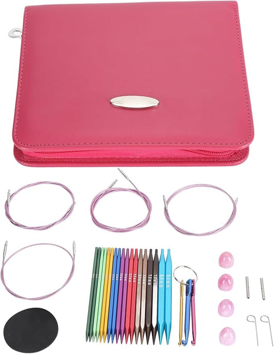 Fafeicy 9 Pairs Square Circular Knitting Needles Set Interchangeable Needles with Ergonomic Handles for Handmade DIY Knitting