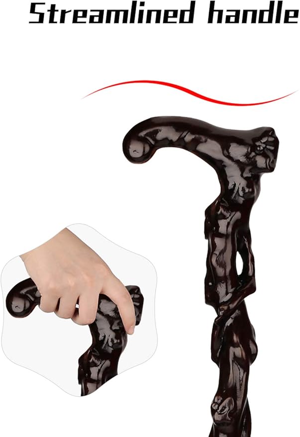 Wooden Walking Cane, Fashionable Crutch for Men and Women, Wood Cane with Carved Grip Handle, Exquisite Carving Walking Sticks as Gift, Retro, Ergonomic, Handmade (Brown2)