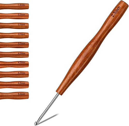 Nitlak 2.5mm Crochet Hook, Available in 1.5mm-6.0mm, Aluminum Ergonomic Crochet Hook with Wooden Handle for Arthritic Hands, Beginners, Crochet Needles for Knitting