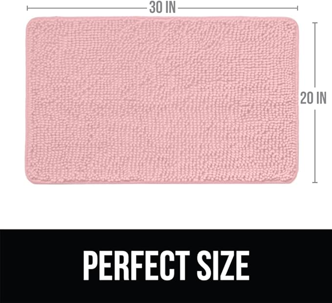 KANGAROO Bathroom Rugs, Chenille Soft Absorbent Bath Rug, Shaggy Shower Mat, Quick Dry Machine Wash Bathmat, Plush Carpet Mats for Tub, Bathtub and Room Home Decor Accessories, 30x20, Light Pink