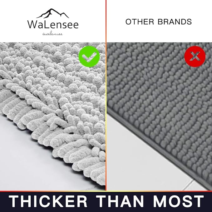 Walensee Large Bathroom Rug Non Slip Bath Mat (24x60 Inch Light Grey) Water Absorbent Super Soft Shaggy Chenille Machine Washable Dry Extra Thick Perfect Absorbant Best Plush Carpet for Shower Floor
