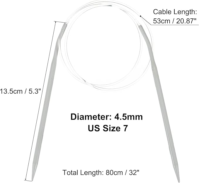 uxcell Aluminum Circular Knitting Needle US Size 32 Inch (80cm) Length Size US 7 (4.5mm) Round Knitting Needle for Handmade Projects DIY Knitting