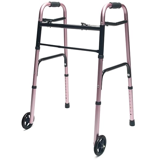 Lumex ColorSelect Walkers for Seniors, Rolling & Folding Adult Walker with Wheels, Pink