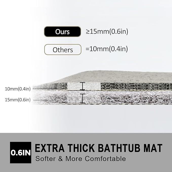 Nonslip Bathtub Mat, Anti Slip Bath Mat 0.6" Extra Thick, Quick Dry Bath Tub Anti Slip Shower Mat, Loofah Non-Slip Bath Mat for Tub Bathroom Pool Kitchen Entryway Home Hotel(Grey 16x24)