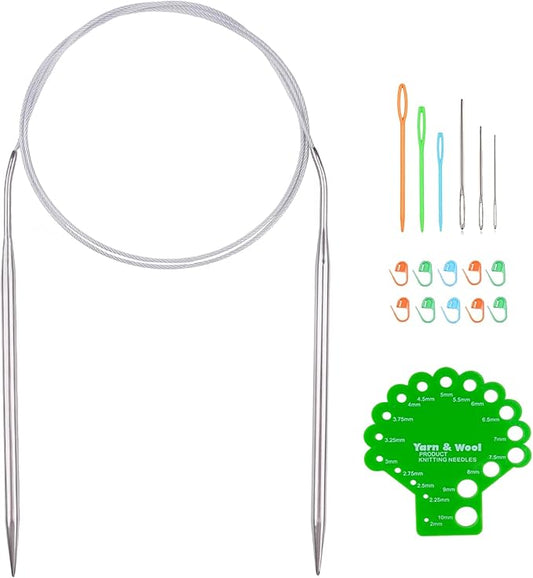Hobekoee Circular Knitting Needle 40 inch (100cm),Size US 8 (5.0mm) Round Stainless Steel Knitting Needles for Smoothly Knit Blanket,Sweater,Coaster,Socks