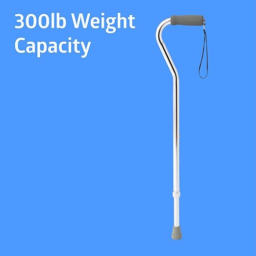 Medline Aluminum-Chrome Offset Walking Cane, Adjusts 29–38” & Supports Up to 300 Lbs. — Mobility Aid Provides Balance for Seniors & Adults