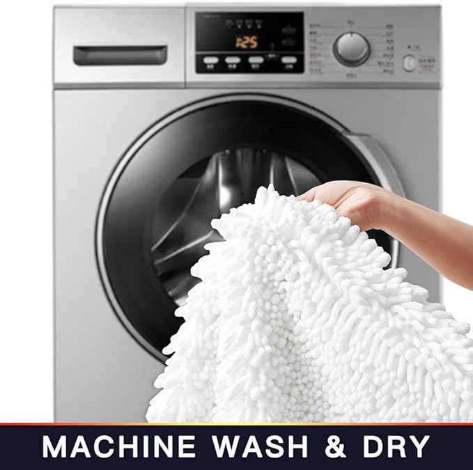 Walensee Bathroom Rug Non Slip Bath Mat (36x24 Inch White) Water Absorbent Super Soft Shaggy Chenille Machine Washable Dry Extra Thick Perfect Absorbant Best Large Plush Carpet for Shower Floor