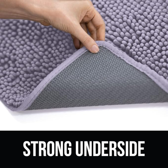 KANGAROO Bathroom Rugs, Chenille Soft Absorbent Bath Rug, Shaggy Shower Mat, Quick Dry Machine Wash Bathmat, Plush Carpet Mats for Tub, Bathtub and Room Home Decor Accessories, 24x17, Light Purple