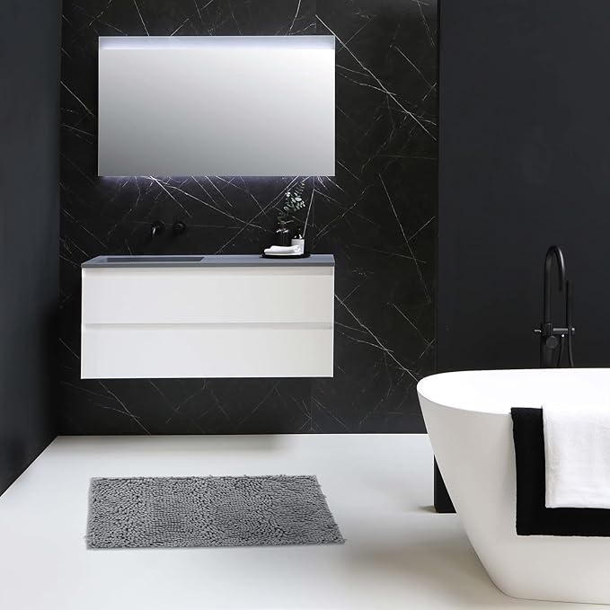 Non-Slip Bath Rug,Extra Soft Microfiber Bedroom Shag Carpet with Anti-Slip Backing,Water/Dust Absorbent Fast Dry Shower Mat,Sound Insulated Stairs Pad,Machine Washable (Dark Grey,17 x 27 Inches)