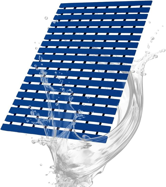Bath Mat Non Slip Shower Mat Bathtub with Drain Holes and Heavy Duty Rubber No Suction Cups Sturdy Shower Stall Tub Mat for Bathroom, Shower Floor, Pool, SPA, (Blue, 17"x26")
