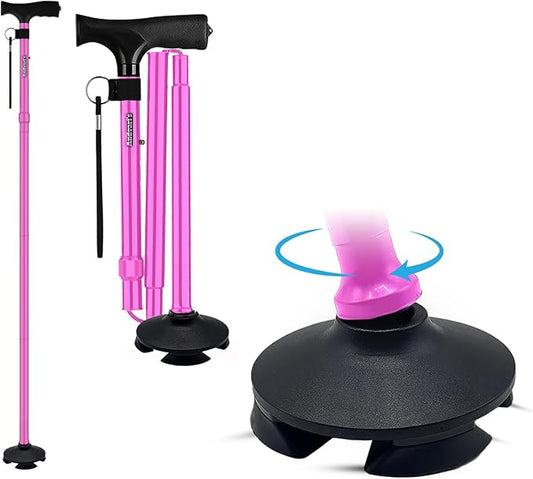 Walking Cane for Men & Women – Foldable, Adjustable, Self-Standing Cane with 360° Pivot Base, Comfortable Grip, Heavy Duty Canes for Women, Collapsible Walking Stick with Travel Bag for Seniors Adults