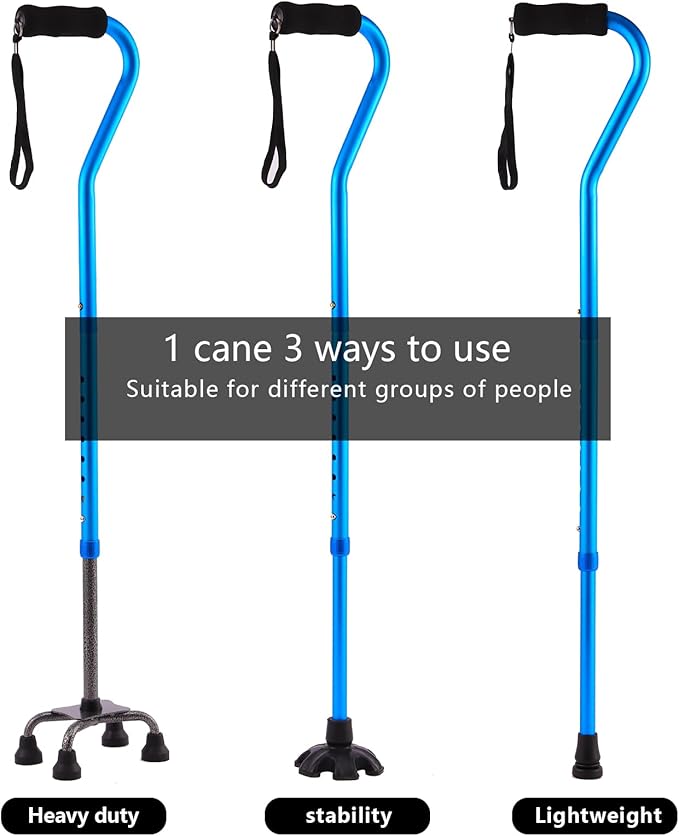 LIXIANG Walking Canes Stablize Women Quad Canes for Seniors & Adults Foldable Adjustable for Men & Women Heavy Duty Freestanding Cane for People with Leg Injuries 3 footings