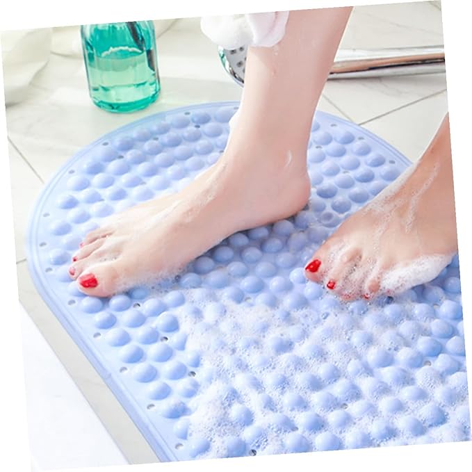 Luxshiny Non-Slip Bathroom Mat with Foot Massage Beads Blue Shower Bath Carpet Secure Anti-Slip Foot Mat for Bathtub Easy-Clean Hollow Design for Elderly and Safety