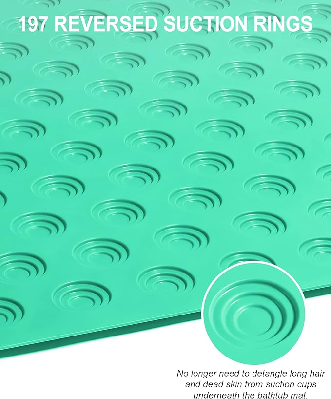OTHWAY No Suction Cup Bath Mat: 39x16 inch Extra Long Bathmat│Perfect for Refinished or Ordinary Bath Tubs│Made of Nature Rubber│a Blessing for The Elderly and Children (Light Green)