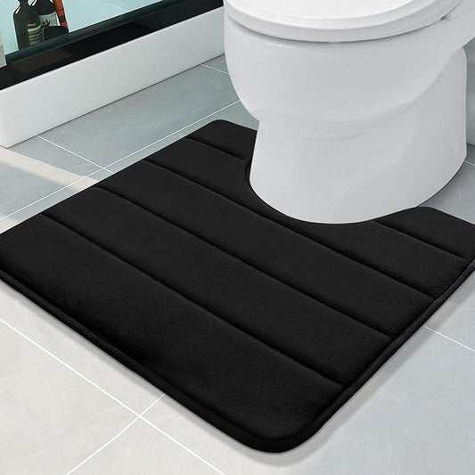 Buganda Memory Foam U-Shaped Contour Toilet Rugs, Non Slip Absorbent, Thick Soft Washable Bathroom Mat, Floor Carpet Bath Rugs Mat for Toilet Base (20" x 20", Black)