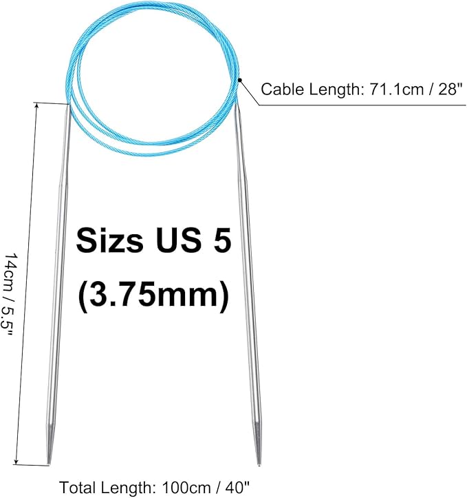 uxcell Size US 5 (3.75mm) Knitting Needles Circular Needle 40 Inch(100cm) Round Metal Stainless Steel Needle for Handmade Projects DIY Knit Blankets