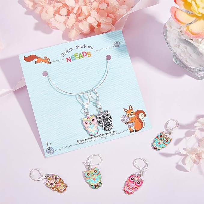 NBEADS 6 Pcs Owl Stitch Markers, 6 Colors Alloy Enamel Crochet Stitch Marker Charms Locking Stitch Marker for Knitting Weaving Sewing Accessories Quilting Handmade Jewelry